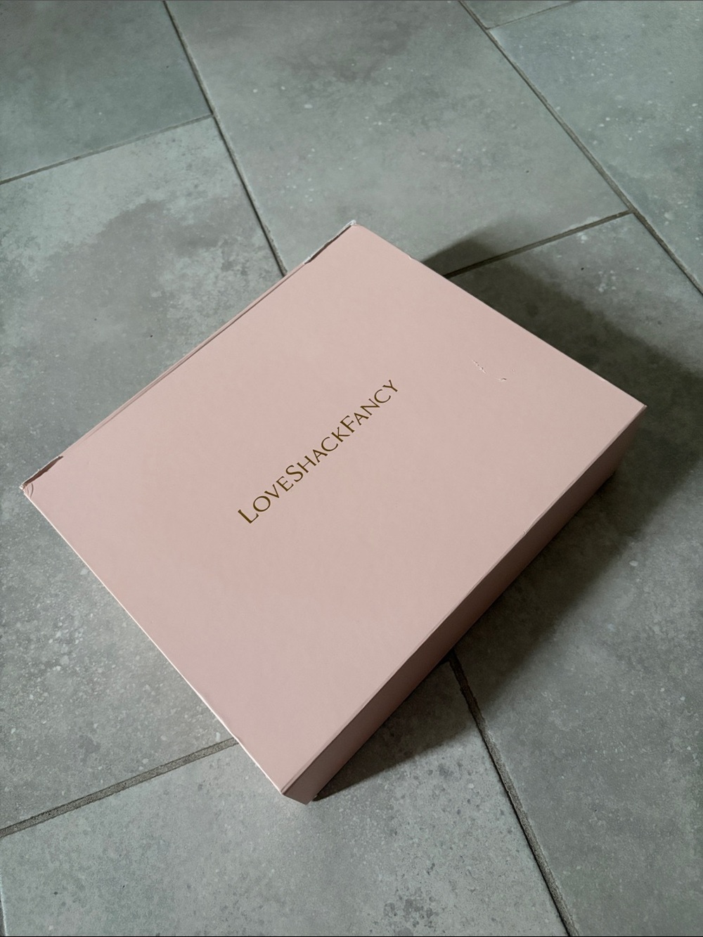 LoveShackFancy Blush Pink Box with Gold Logo